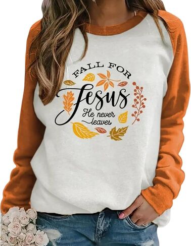 LLHXRUI Women Are You Fall-O-Ween Jesus Matthew 4:19 Thanksgiving Sweatshirt Vintage Christian Faith T Shirt Casual Fall Top in Kuwait