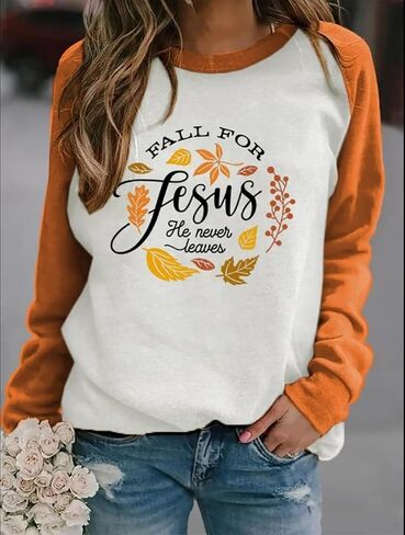 LLHXRUI Women Are You Fall-O-Ween Jesus Matthew 4:19 Thanksgiving Sweatshirt Vintage Christian Faith T Shirt Casual Fall Top in Kuwait