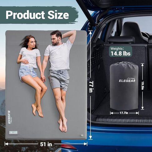 Elegear Self Inflating Sleeping Pad, Built-in Electric Pump 3.1" Ultra-Thick Memory Foam Camping Mattress Pad with Pillow Double Sleeping Pad for Camping R-value 9.5 Foam Camping Pad for Car/Traveling in Kuwait