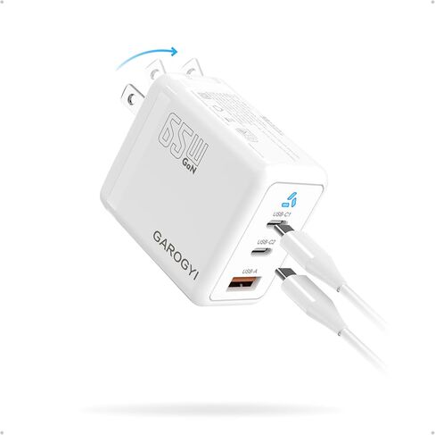شاحن USB C بقدرة 65 وات، كتلة شاحن سريع بـ 3 منافذ GaN، شاحن حائط مدمج قابل للطي مع كابل USB-C لهاتف iPhone 15 Pro Max، وiPad، وMacBook Pro/Air، وGalaxy S23، وDell XPS 13، وPixel 8 والمزيد (أسود) in Kuwait