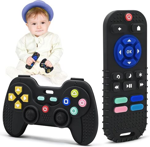 AiTuiTui Baby Teether Teething Relief Toys for 3 6 9 12 Months Gifts, Silicone Sensory Remote Control Baby Teether Toy for Babies Newborn Infant Boy Girl Autism Toys, Pink & Black in Saudi Arabia