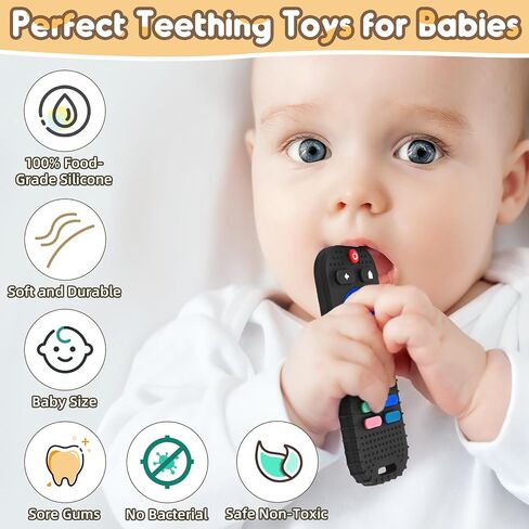 AiTuiTui Baby Teether Teething Relief Toys for 3 6 9 12 Months Gifts, Silicone Sensory Remote Control Baby Teether Toy for Babies Newborn Infant Boy Girl Autism Toys, Pink & Black in Saudi Arabia