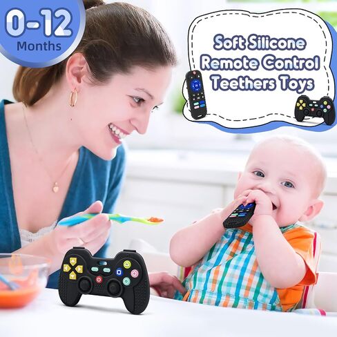 AiTuiTui Baby Teether Teething Relief Toys for 3 6 9 12 Months Gifts, Silicone Sensory Remote Control Baby Teether Toy for Babies Newborn Infant Boy Girl Autism Toys, Pink & Black in Saudi Arabia