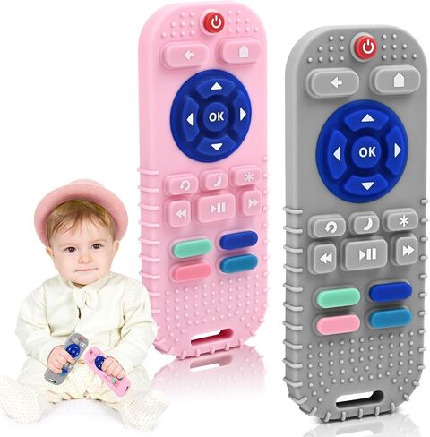 AiTuiTui Baby Teether Teething Relief Toys for 3 6 9 12 Months Gifts, Silicone Sensory Remote Control Baby Teether Toy for Babies Newborn Infant Boy Girl Autism Toys, Pink & Black in Saudi Arabia