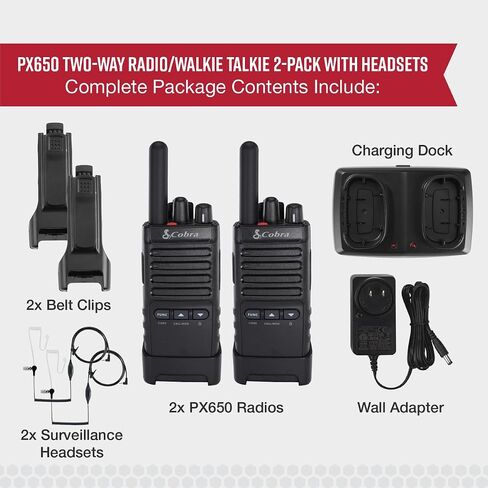 Cobra PX650 BCH6, Professional/Business Walkie Talkies - Rechargeable | 300,000 sq. ft/25 Floor Range, Dust Protected and Splashproof (IP54 rating), Two-Way Radio Set (6-Pack) in Kuwait
