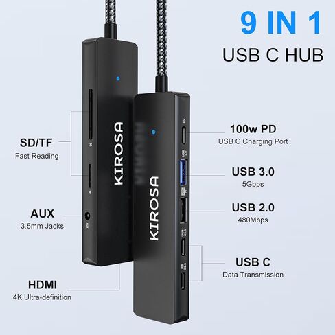 USB-C Hub: USB C Multiport Adapter for Macbook Pro Air - 9IN1 USBC to HDMI Hub Dongle - Traveling USB C Docking Station for Laptops and Type C Devices (4K HDMI 100W PD USB3.0 SD/TF Card Reader) in Kuwait