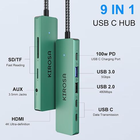 USB-C Hub: USB C Multiport Adapter for Macbook Pro Air - 9IN1 USBC to HDMI Hub Dongle - Traveling USB C Docking Station for Laptops and Type C Devices (4K HDMI 100W PD USB3.0 SD/TF Card Reader) in Kuwait