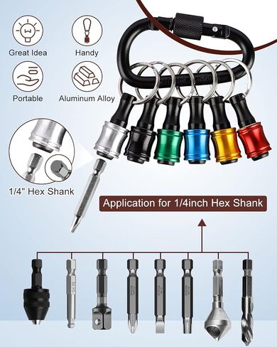 katerk 6pcs Bit Holder with Carabiner Socket for Mens Gift, 1/4 inch Hex Shank Aluminum Alloy Screwdriver Bit Holders, Quick Release Easy Change Impact Driver Drill Bit Keychain Extension (Classic) in Saudi Arabia