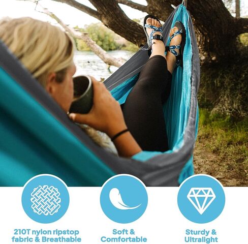 أرجوحة تخييم للسفر خفيفة للغاية من NATUREFUN | سعة تحميل 300 كجم، مسامية، سريعة الجفاف | 2 × حلقات تسلق ممتازة، 2 × حبال نايلون متضمنة | حديقة داخلية خارجية in Saudi Arabia