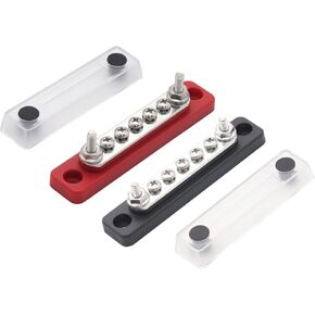 Gloaso 300V AC / 12V- 48V DC 600 Amp Bus Bar مصنوع من النحاس، وحدة شديدة التحمل 8 × 3/8 بوصة (M10) محطات توصيل توزيع الطاقة بسبار مع غطاء، أسود