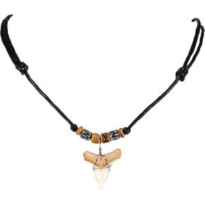 BlueRica Shark Tooth on Adjustable Brown Cord Necklace (3L)