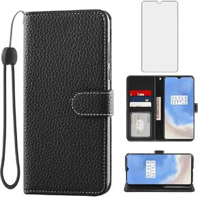 حافظة هاتف Asuwish لهاتف OnePlus 7T مع واقي شاشة من الزجاج المقسى وغطاء محفظة وحامل بطاقة وحامل وإكسسوارات خلوية Flip OnePlus7t 5G One Plus7T 1 Plus T7 1plus + 1+ 1+7T النساء والرجال الأزرق