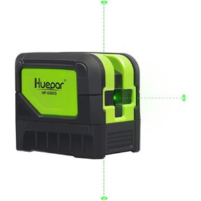 Cross Line Laser Level with 2 Plumb Dots- Huepar 8211G Professional Green Laser Beam Fan Angle of 130° Selectable Vertical & Horizontal Lines, Multi-Use Self-Leveling Alignment Laser Level