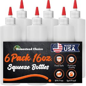 5-pack Plastic Squeeze Condiment Bottles - 32 Ounce with Red Tip Cap - Made in USA - Perfect for Ketchup, BBQ, Sauces, Syrup, Condiments, Dressings, Arts and Crafts
