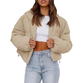 Tankaneo Women's Cropped Puffer Jacket Casual Winter Hoodie Baggy Short Down Coats with Pockets