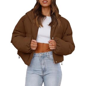 Tankaneo Women's Cropped Puffer Jacket Casual Winter Hoodie Baggy Short Down Coats with Pockets