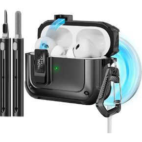 for AirPod Pro Case Cover with Cleaner Kit,Military Hard Case with Lock for AirPods Pro 2nd 1st Generation Charging Case,AirPods Pro 2 Case Accessories with Keychain (2023/2022/2019)-Black