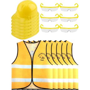 Puteraya 18 Pcs Kids Construction Worker Costume Include 6 Pcs Construction Vests 6 Pcs Construction Hats 6 Pcs Goggles for Career Halloween Cosplay