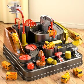 Lucky Doug Race Car Tracks for Boys, Car Rescue Adventure Toys with 4 Mini Car 6 Buttons for 3 4 5 6 Years Old Toddlers Boys Girls, Manually Operated Car Playset Education Toys for Kids Age 3+