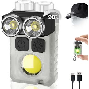 Rechargeable EDC Flashlight, 1200LM Keychain Flashlight with COB Floodlight, 11 Modes Magnetic Small Flashlight 90°Head Swivels Portable Mini Pocket Light with Clip for Camping, Outdoor, Gift