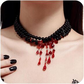 Bleeding Pearl Necklace for Women - Dripping Blood Vampire Choker Necklace - Spooky Pearl Necklace for Halloween Party Jewelry