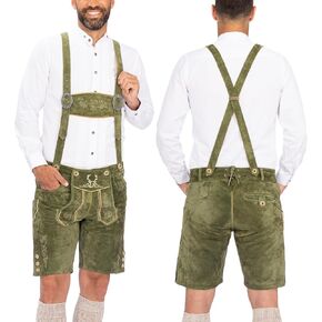 BAVARIA TRACHTEN Lederhosen Men Oktoberfest Costume, Genuine Leather German, Mushroom Brown Short