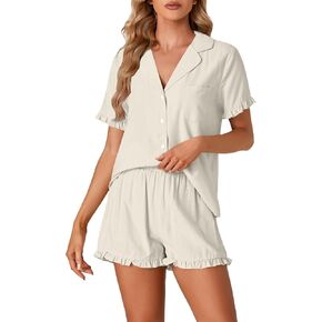 Vrtige Women's 2 Piece Pajamas Set Button Down Short Sleeve Top and Shorts PJs Set Sleepwear