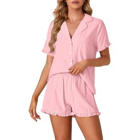 Vrtige Women's 2 Piece Pajamas Set Button Down Short Sleeve Top and Shorts PJs Set Sleepwear