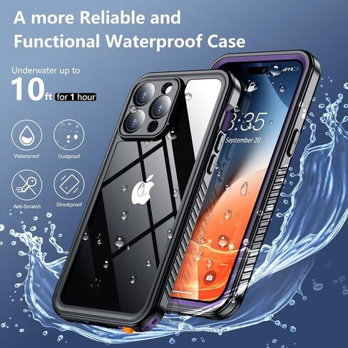 جراب SPIDERCASE لهاتف iPhone 13 Pro مقاوم للماء، وعدسة مدمجة وواقي شاشة، حماية كاملة للخدمة الشاقة، مقاوم للصدمات العسكرية بطول 12 قدمًا، مقاوم للغبار، جراب هاتف مضاد للخدش، أسود/شفاف in Kuwait