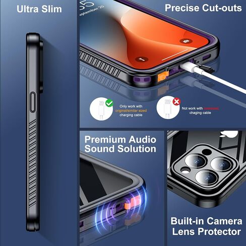 جراب SPIDERCASE لهاتف iPhone 13 Pro مقاوم للماء، وعدسة مدمجة وواقي شاشة، حماية كاملة للخدمة الشاقة، مقاوم للصدمات العسكرية بطول 12 قدمًا، مقاوم للغبار، جراب هاتف مضاد للخدش، أسود/شفاف in Kuwait