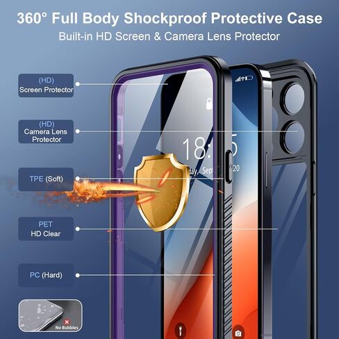 جراب SPIDERCASE لهاتف iPhone 13 Pro مقاوم للماء، وعدسة مدمجة وواقي شاشة، حماية كاملة للخدمة الشاقة، مقاوم للصدمات العسكرية بطول 12 قدمًا، مقاوم للغبار، جراب هاتف مضاد للخدش، أسود/شفاف in Kuwait