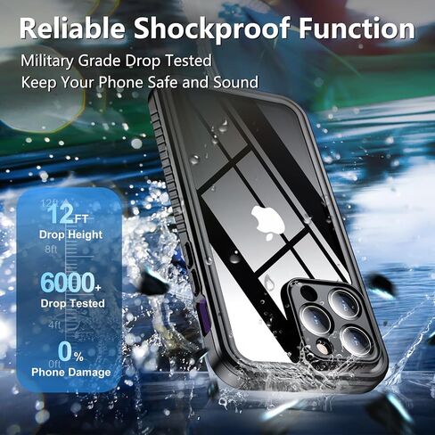جراب SPIDERCASE لهاتف iPhone 13 Pro مقاوم للماء، وعدسة مدمجة وواقي شاشة، حماية كاملة للخدمة الشاقة، مقاوم للصدمات العسكرية بطول 12 قدمًا، مقاوم للغبار، جراب هاتف مضاد للخدش، أسود/شفاف in Kuwait