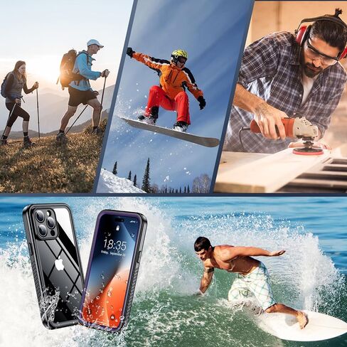 جراب SPIDERCASE لهاتف iPhone 13 Pro مقاوم للماء، وعدسة مدمجة وواقي شاشة، حماية كاملة للخدمة الشاقة، مقاوم للصدمات العسكرية بطول 12 قدمًا، مقاوم للغبار، جراب هاتف مضاد للخدش، أسود/شفاف in Kuwait