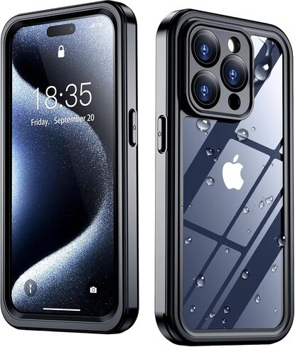 جراب SPIDERCASE لهاتف iPhone 13 Pro مقاوم للماء، وعدسة مدمجة وواقي شاشة، حماية كاملة للخدمة الشاقة، مقاوم للصدمات العسكرية بطول 12 قدمًا، مقاوم للغبار، جراب هاتف مضاد للخدش، أسود/شفاف in Kuwait