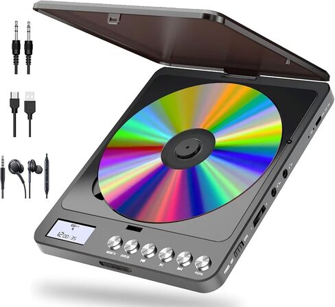 Portable CD Player with Speakers 2000mAh Rechargeable Walkman CD Player Portable with Double 3.5mm Headphones Jack,Small Anti-Shock Personal CD Player for Car Aux or Home Music Player in Kuwait