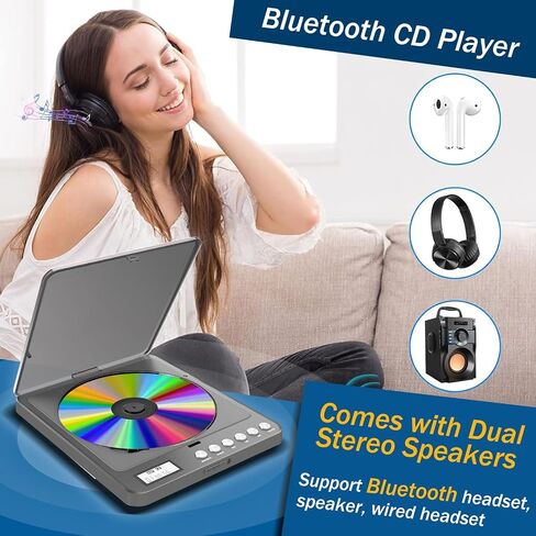 Portable CD Player with Speakers 2000mAh Rechargeable Walkman CD Player Portable with Double 3.5mm Headphones Jack,Small Anti-Shock Personal CD Player for Car Aux or Home Music Player in Kuwait