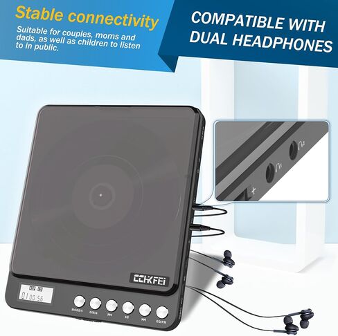 Portable CD Player with Speakers 2000mAh Rechargeable Walkman CD Player Portable with Double 3.5mm Headphones Jack,Small Anti-Shock Personal CD Player for Car Aux or Home Music Player in Kuwait