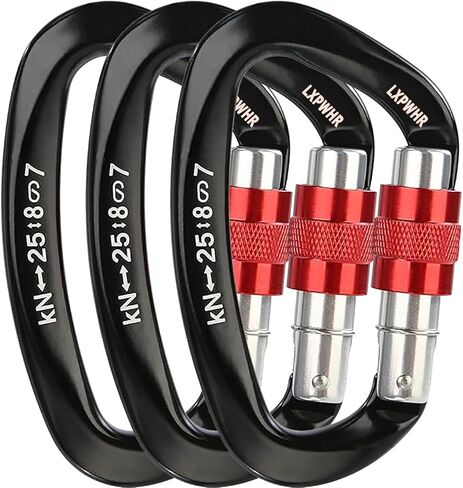 D Shape Carabiner 25KN Heavy Duty Climbing Mountaineer Expanding exploratory Caverns Connection Protection Locking Carabiner Clip Carabiner Screw Lock Hammock Camping Outdoor Equipment… in Saudi Arabia