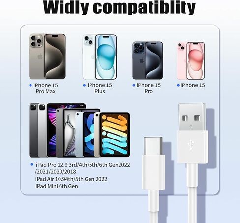 كابل Carplay بطول 3 أقدام / 6 أقدام لهواتف iPhone 15 Pro Max/15 Plus/15 Pro/15، سلك شاحن USB A إلى USB C طويل، iPad Pro 12.9/11، 10th Gen Air 5th/ 4th Gen، iPad Mini 6th Gen Car Charging كابل 3/6 قدم in Saudi Arabia