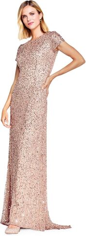 Adrianna Papell Women's Scoop Back All-Over Beaded Gown, Deep Blue, 8 in Kuwait