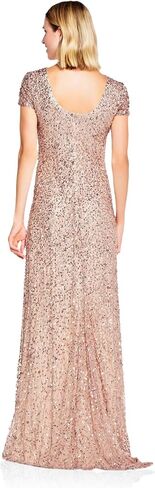 Adrianna Papell Women's Scoop Back All-Over Beaded Gown, Deep Blue, 8 in Kuwait