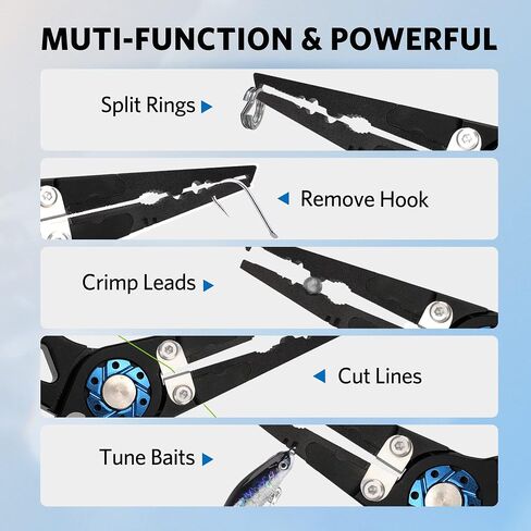 Aluminum Fishing Pliers, Saltwater Resistant Hook Remover Fishing Tool with Safety Lock, Split Ring Pliers Tungsten Carbide Cutters with Sheath and Lanyard, Gift for Men in Kuwait