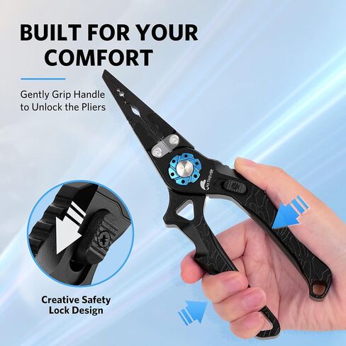 Aluminum Fishing Pliers, Saltwater Resistant Hook Remover Fishing Tool with Safety Lock, Split Ring Pliers Tungsten Carbide Cutters with Sheath and Lanyard, Gift for Men in Kuwait