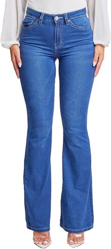 YMI Women's Tall Size Hyper Denim Basic 5 Pkt 1 Btn Hr Flare Long Inseam in Kuwait
