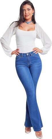 YMI Women's Tall Size Hyper Denim Basic 5 Pkt 1 Btn Hr Flare Long Inseam in Kuwait