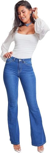 YMI Women's Tall Size Hyper Denim Basic 5 Pkt 1 Btn Hr Flare Long Inseam in Kuwait