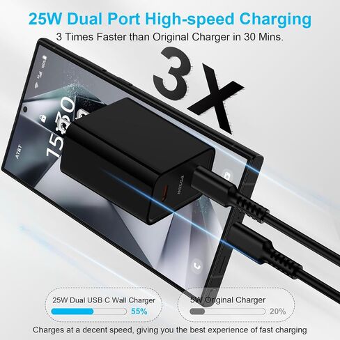 25W Samsung Super Fast Charger Adapter for Samsung Galaxy A55 A35 A34 S24 Z Flip6 A54 A14,Dual Port USB C Wall Charger Block 6ft Type C Cable for Motorola Moto G 2024/G Stylus 5G/G Power/Edge+/Razr 50 in Saudi Arabia