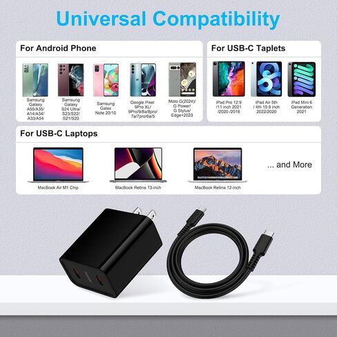 25W Samsung Super Fast Charger Adapter for Samsung Galaxy A55 A35 A34 S24 Z Flip6 A54 A14,Dual Port USB C Wall Charger Block 6ft Type C Cable for Motorola Moto G 2024/G Stylus 5G/G Power/Edge+/Razr 50 in Saudi Arabia