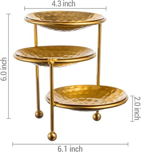 MyGift 3 Tier Jewelry Dish Organizer - Hammered Brass Plated Metal Ring Tray, Decorative Earring, Necklace, Bracelet Storage Display Tower - Handcrafted in India in Saudi Arabia