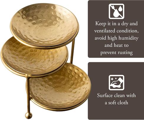 MyGift 3 Tier Jewelry Dish Organizer - Hammered Brass Plated Metal Ring Tray, Decorative Earring, Necklace, Bracelet Storage Display Tower - Handcrafted in India in Saudi Arabia